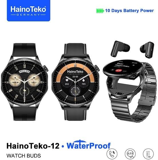 HainoTeko12 Waterproof Smartwatch with Built-in Earbuds and AMOLED Display – Black - Image 4
