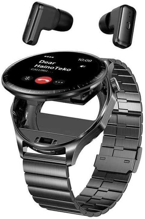HainoTeko12 Waterproof Smartwatch with Built-in Earbuds and AMOLED Display – Black